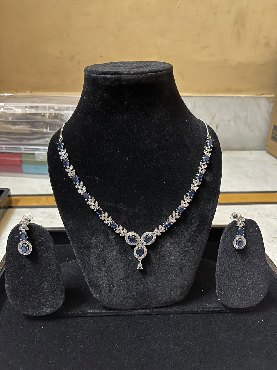 Ruby Red American Diamond Necklace Set