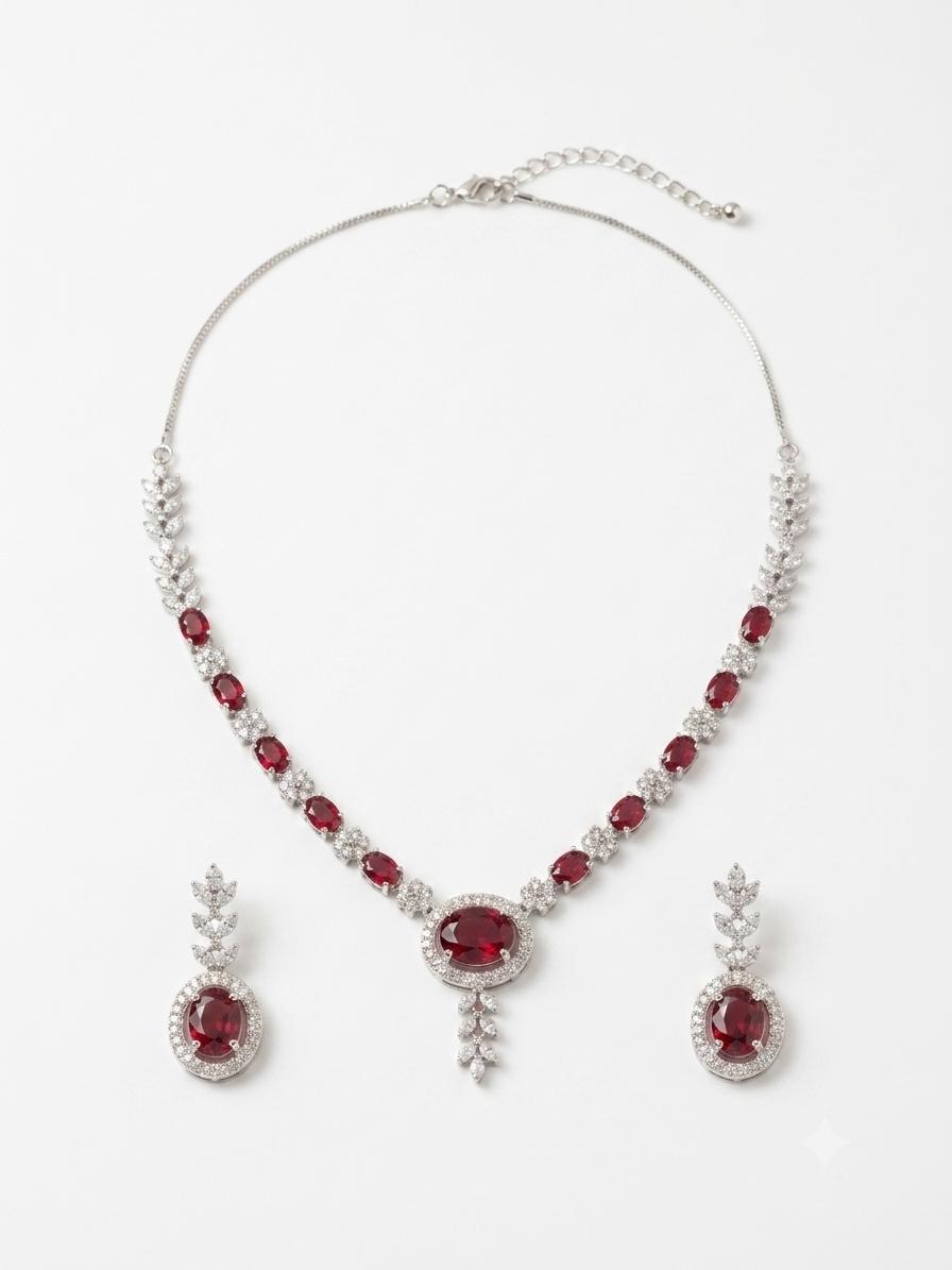 Multicolor Round pendant Premium CZ Necklace Set