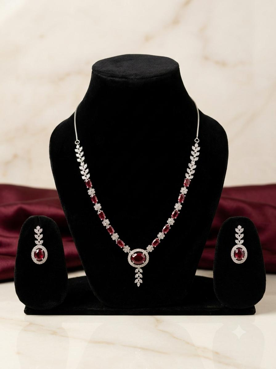 Multicolor Round pendant Premium CZ Necklace Set