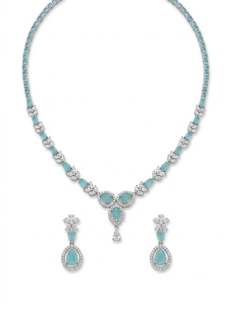 Ruby Red American Diamond Necklace Set