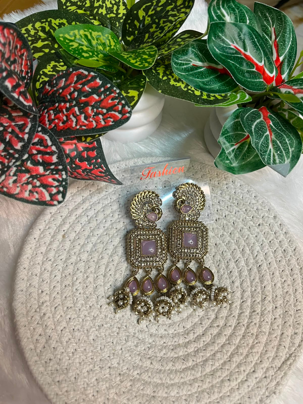 Antique Gold Peacock and Emerald Geometric Dangle Earrings