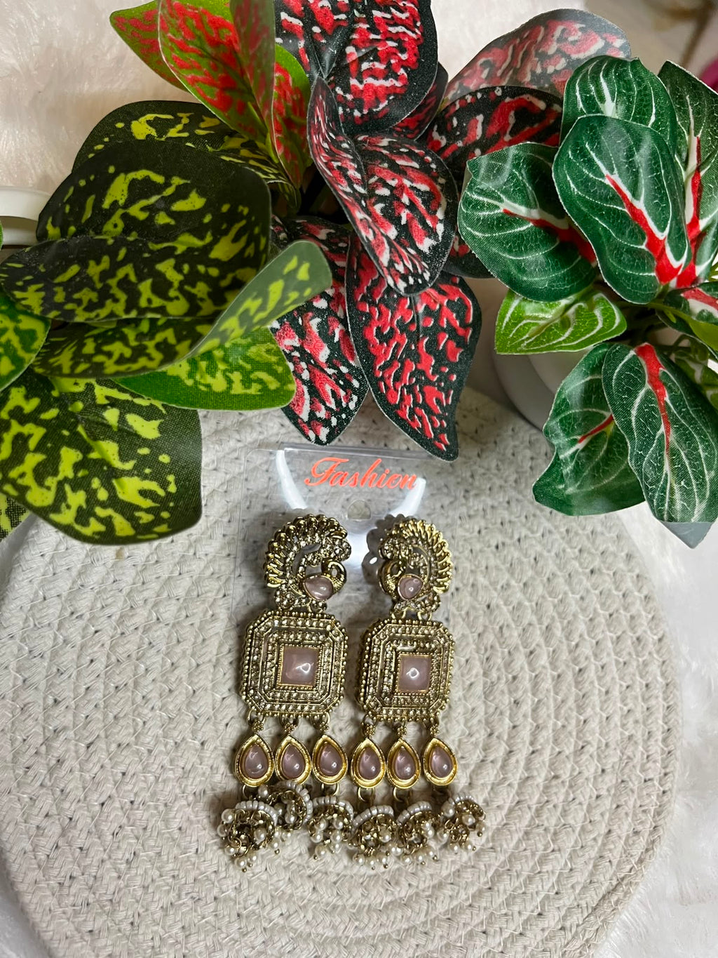 Antique Gold Peacock and Emerald Geometric Dangle Earrings