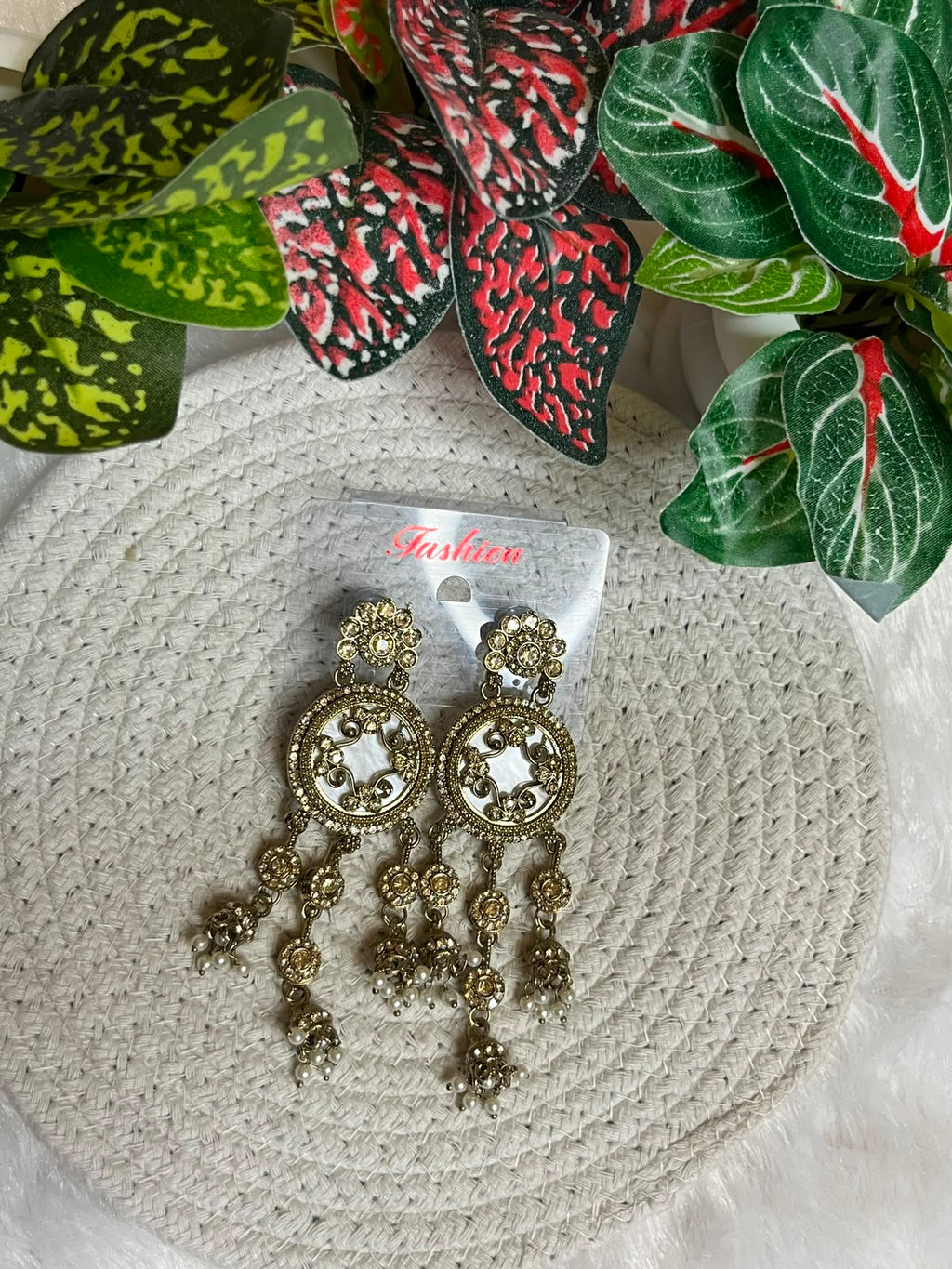Antique Gold Kundan & Pearl Jhumka Earrings
