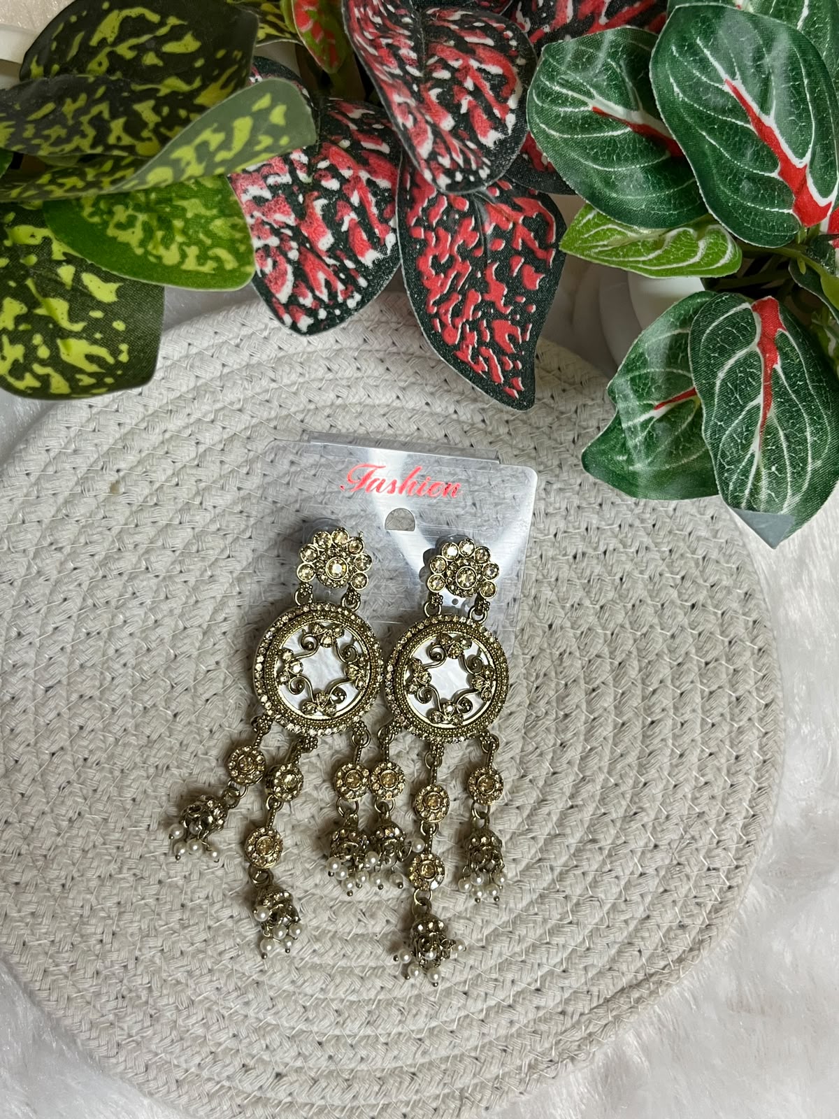 Antique Gold Kundan & Pearl Jhumka Earrings