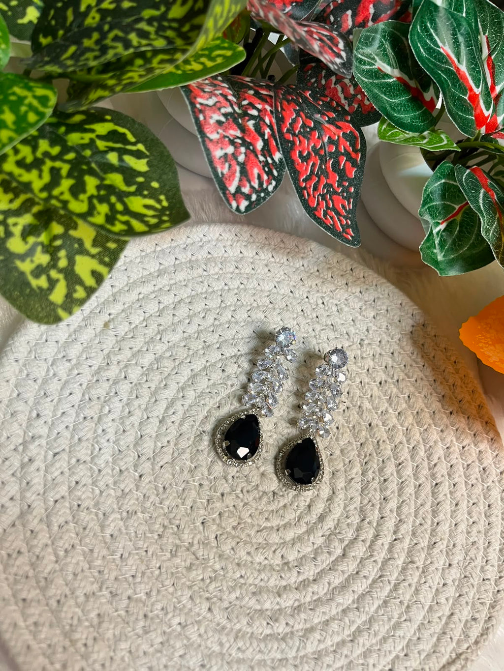 Black Stone Crystal Drop Earrings