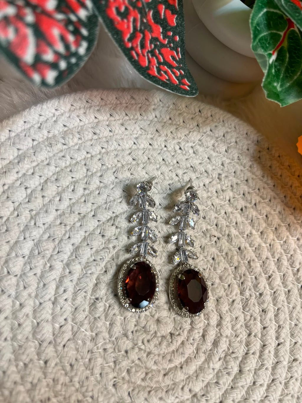 Elegant Burgundy Crystal Drop Earrings