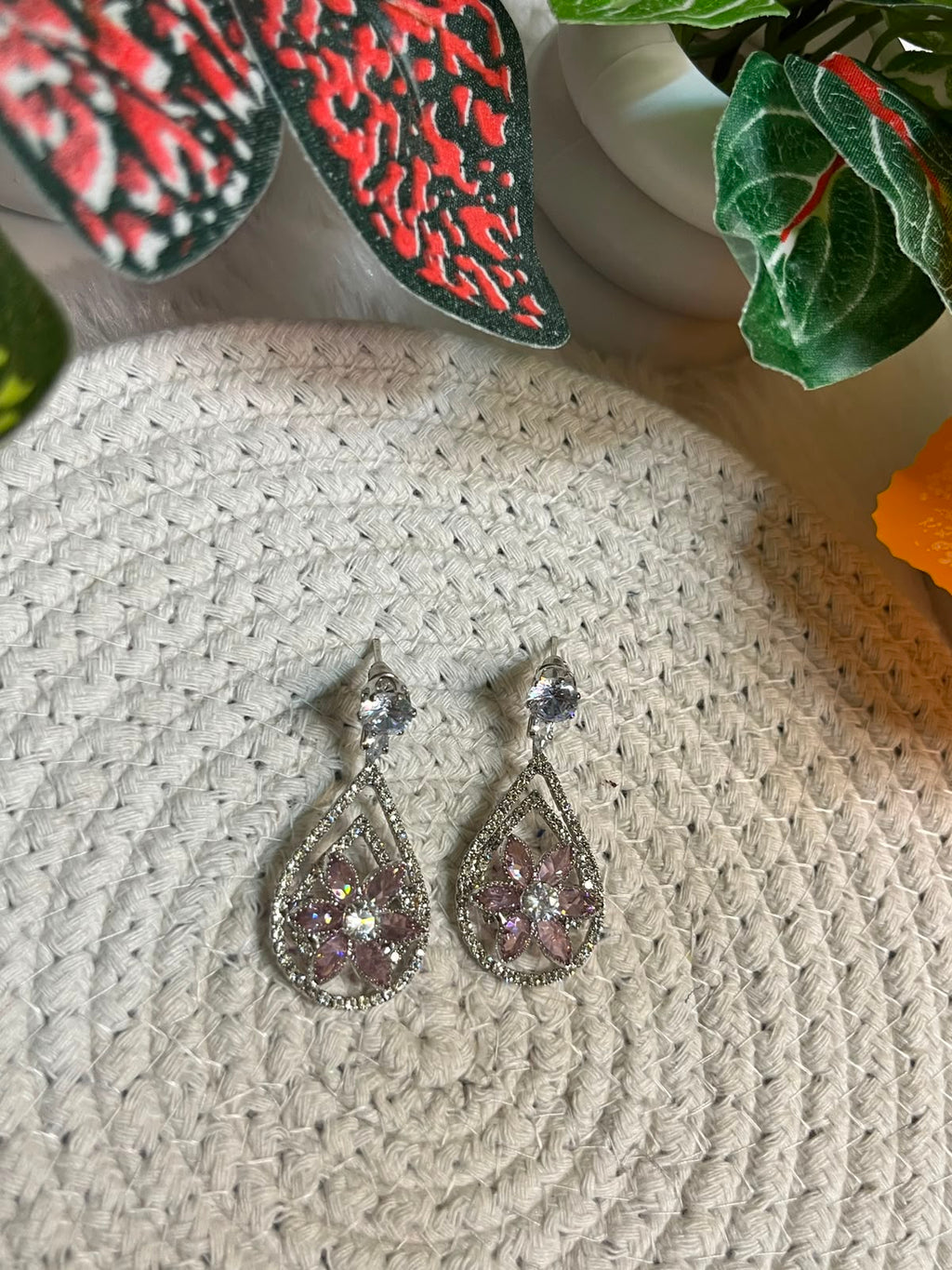 Elegant Pink Floral Teardrop Earrings