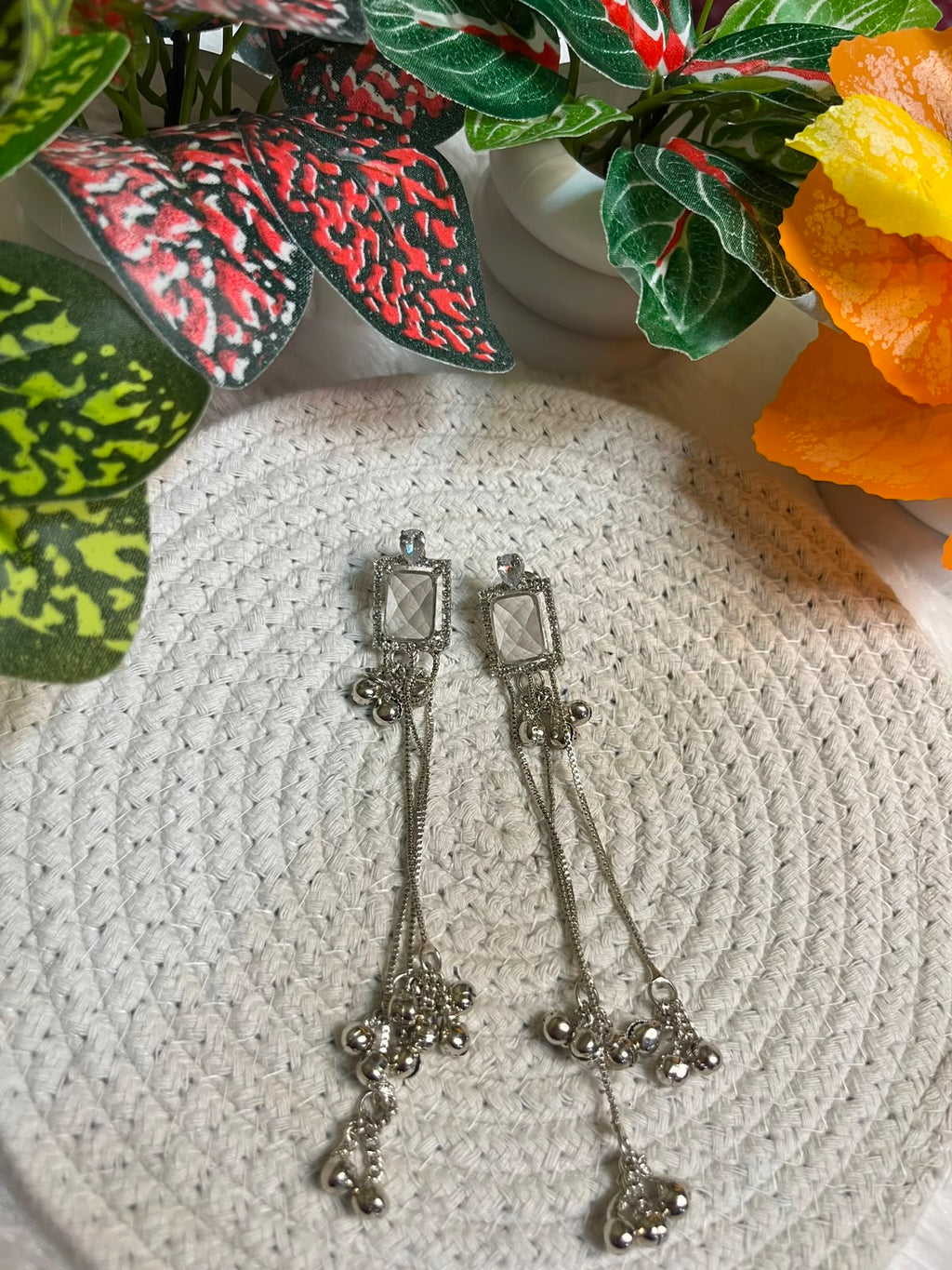 Silver-Toned Crystal Drop Earrings