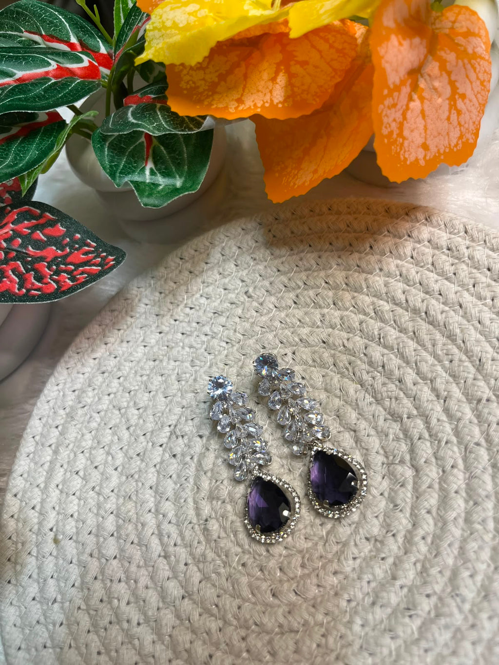 Black Stone Crystal Drop Earrings