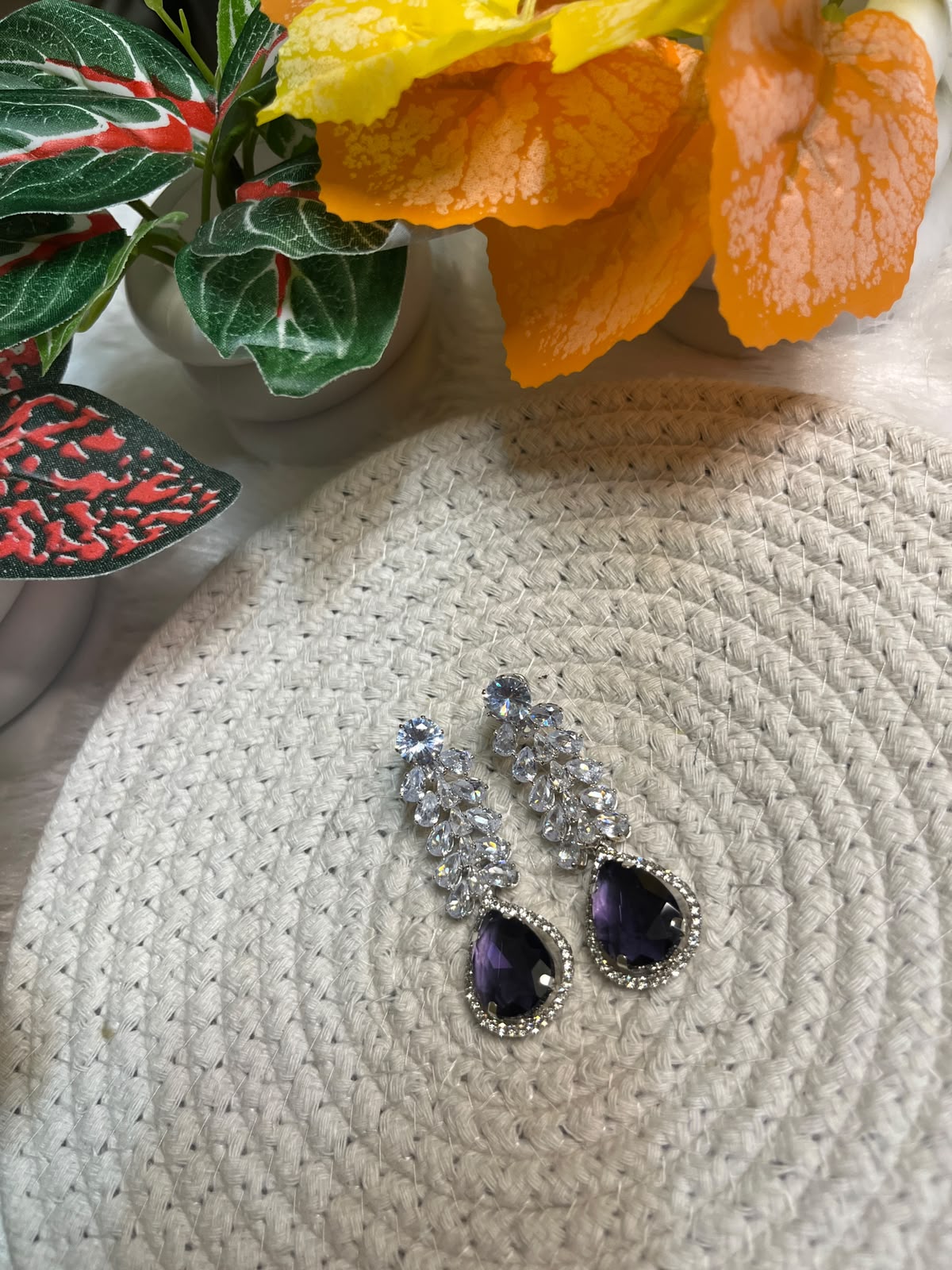 Black Stone Crystal Drop Earrings