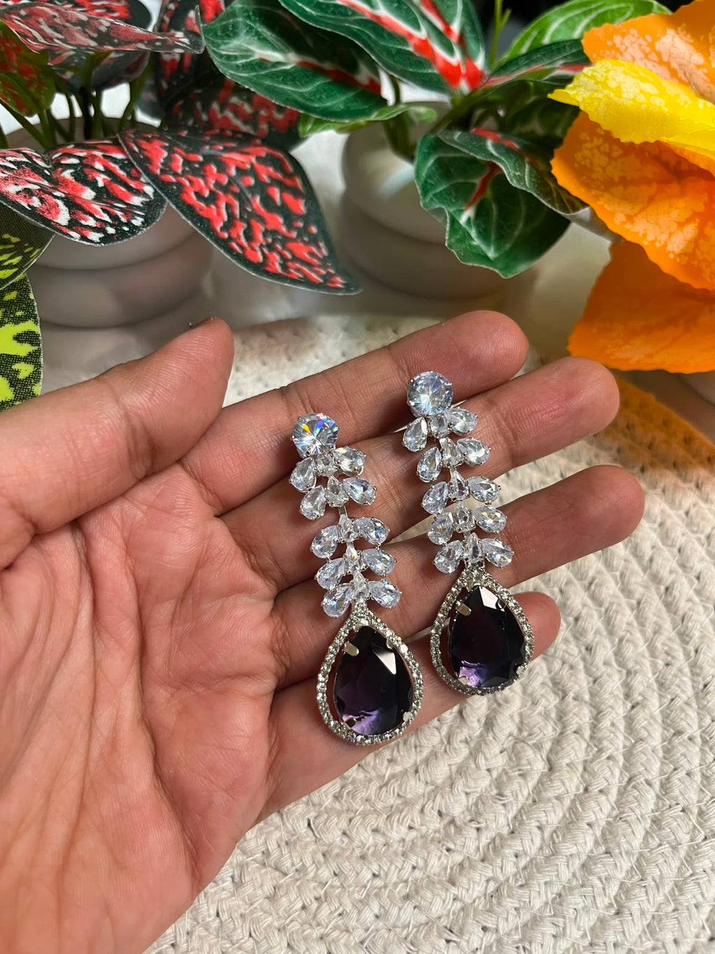 Black Stone Crystal Drop Earrings