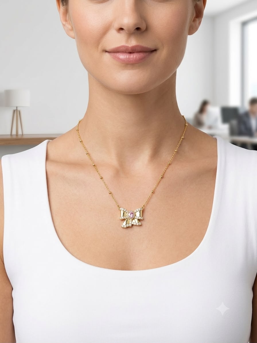 Pookie Ribbon minimal chain pendant set