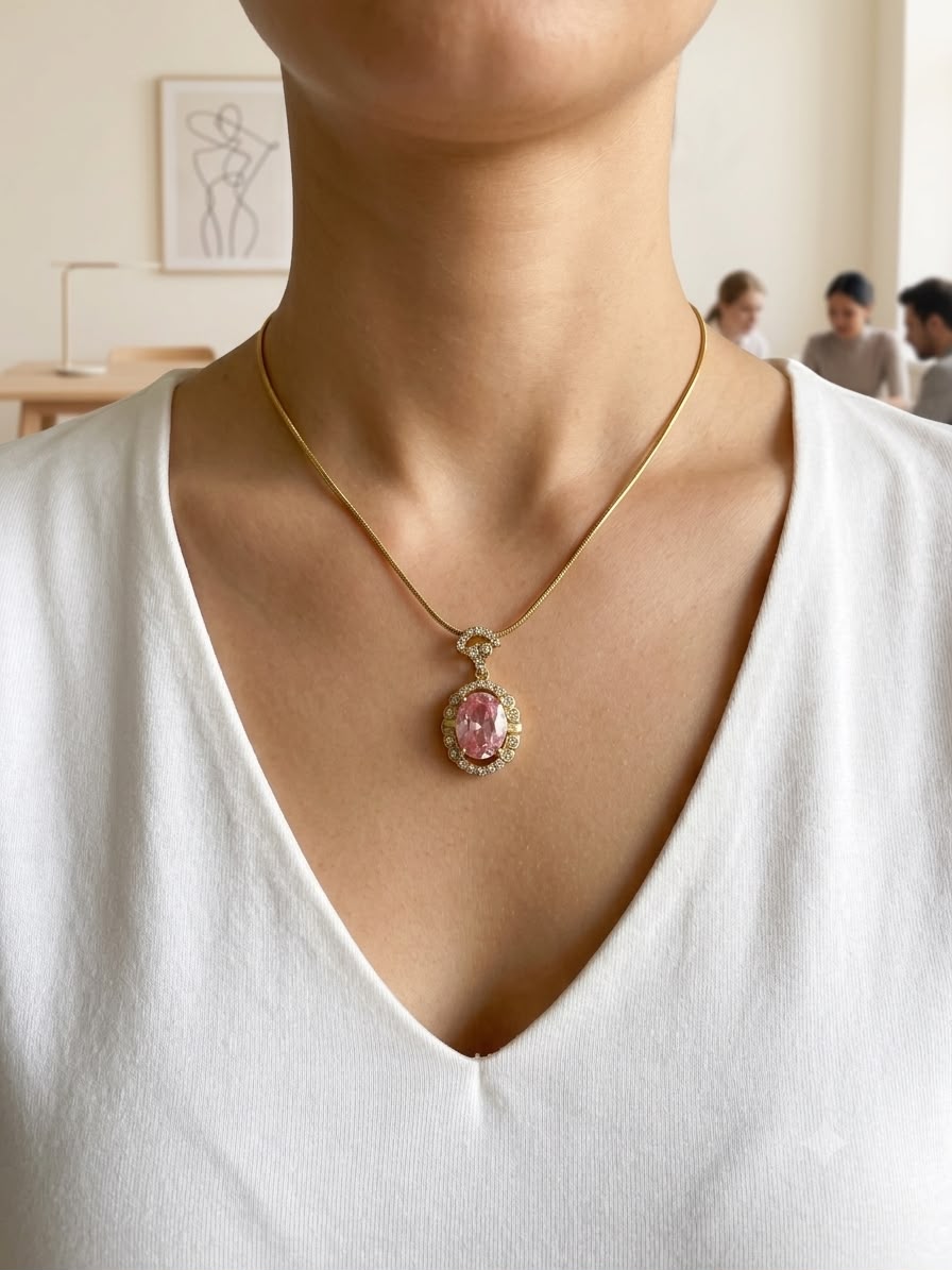 White Oval Shape Diamond minimal chain pendant set