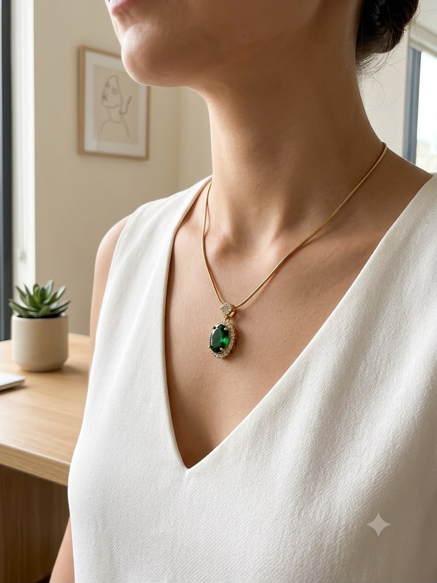 White Oval Shape Diamond minimal chain pendant set