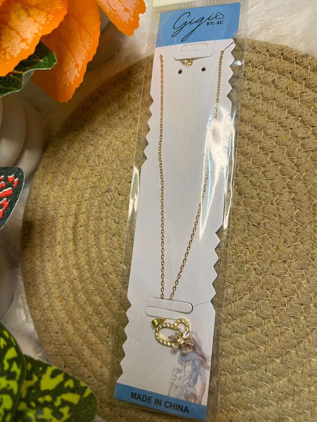 Two heart korean minimal chain pendant set