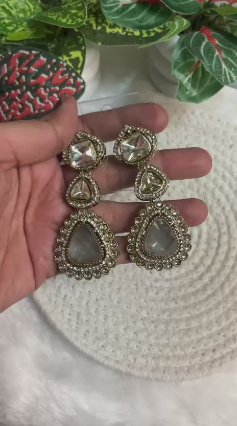 Regal Three-Tier Kundan Drop Earrings